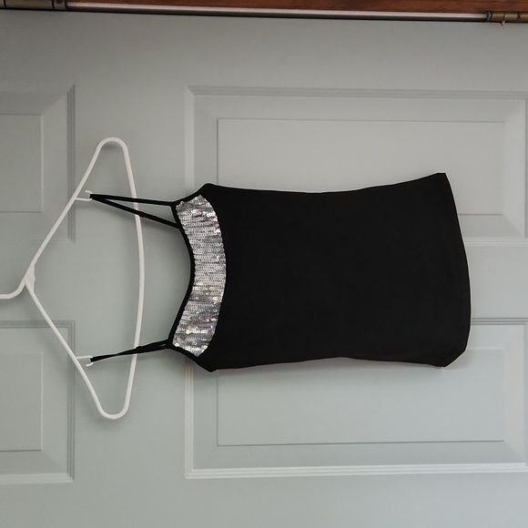 Poof! Tops - Poof, Sz Sm, Black w 2" of Silver Sequins, Straps Stretch & Adjust